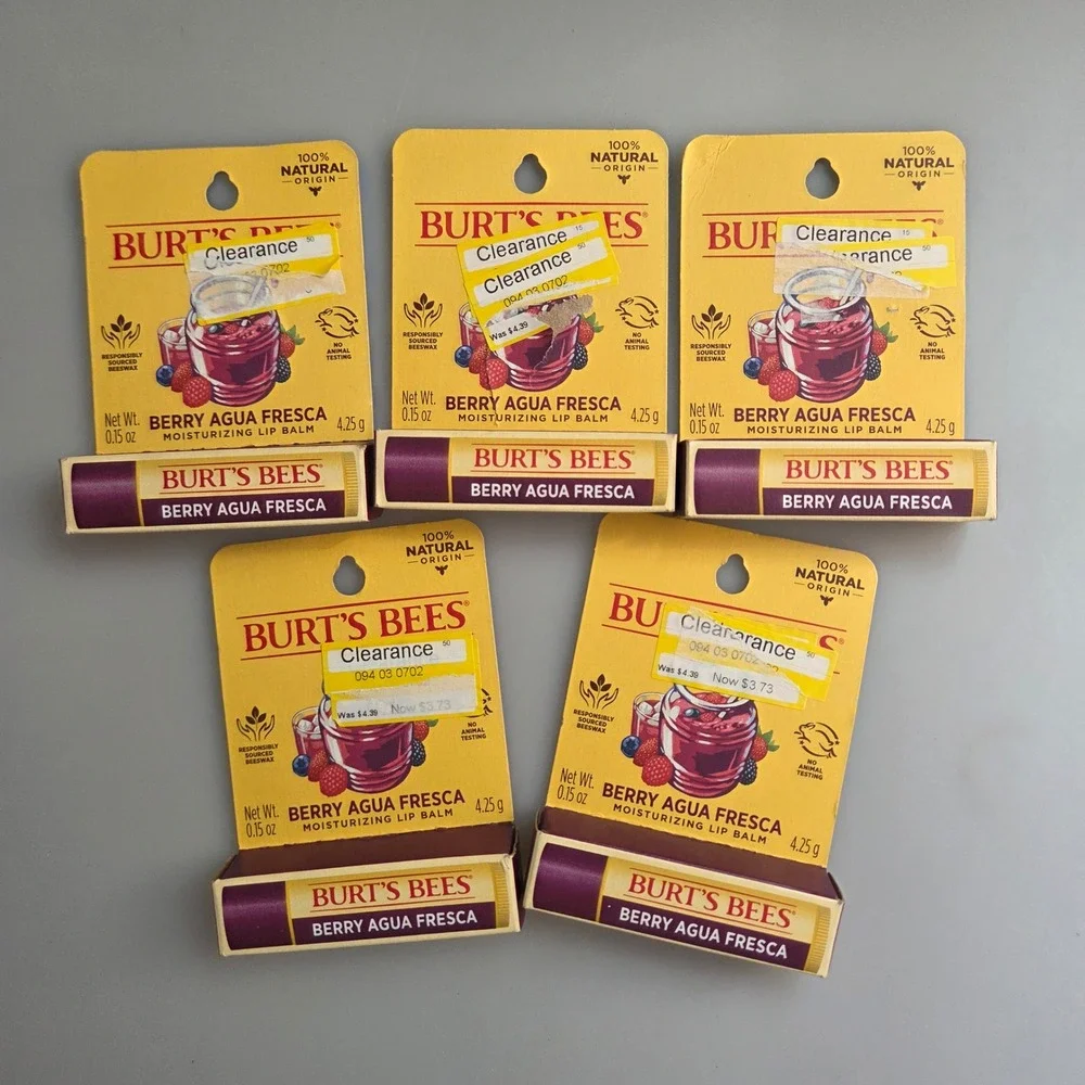5 Pack Burt's Bees Berry Agua Fresca Moisturizing Lip Balm 0.15oz Each New
